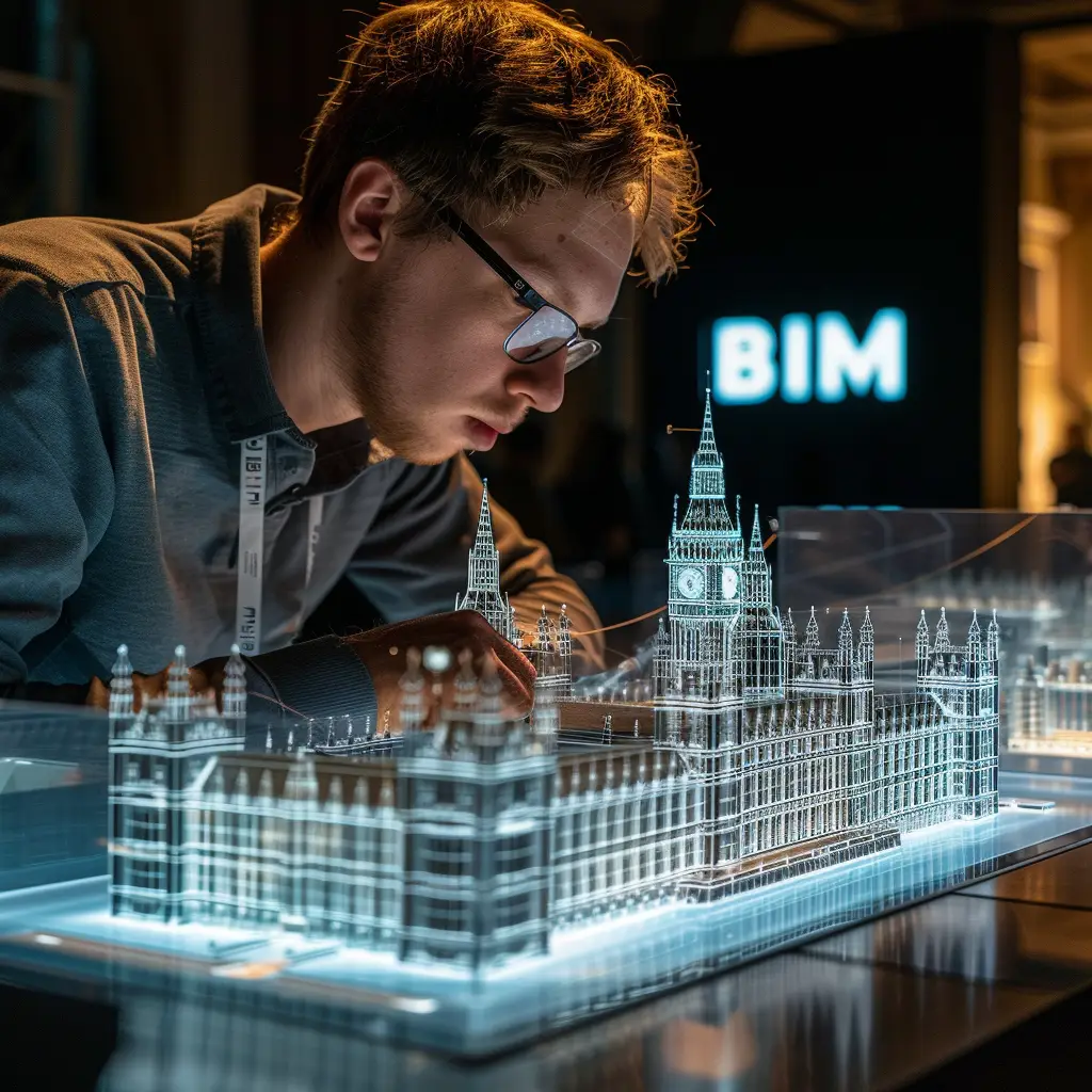 Engineer looking at 3D model of UK Parliament