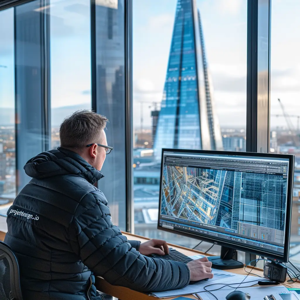 freelance electrical design engineer working on 3d design looking at Shard