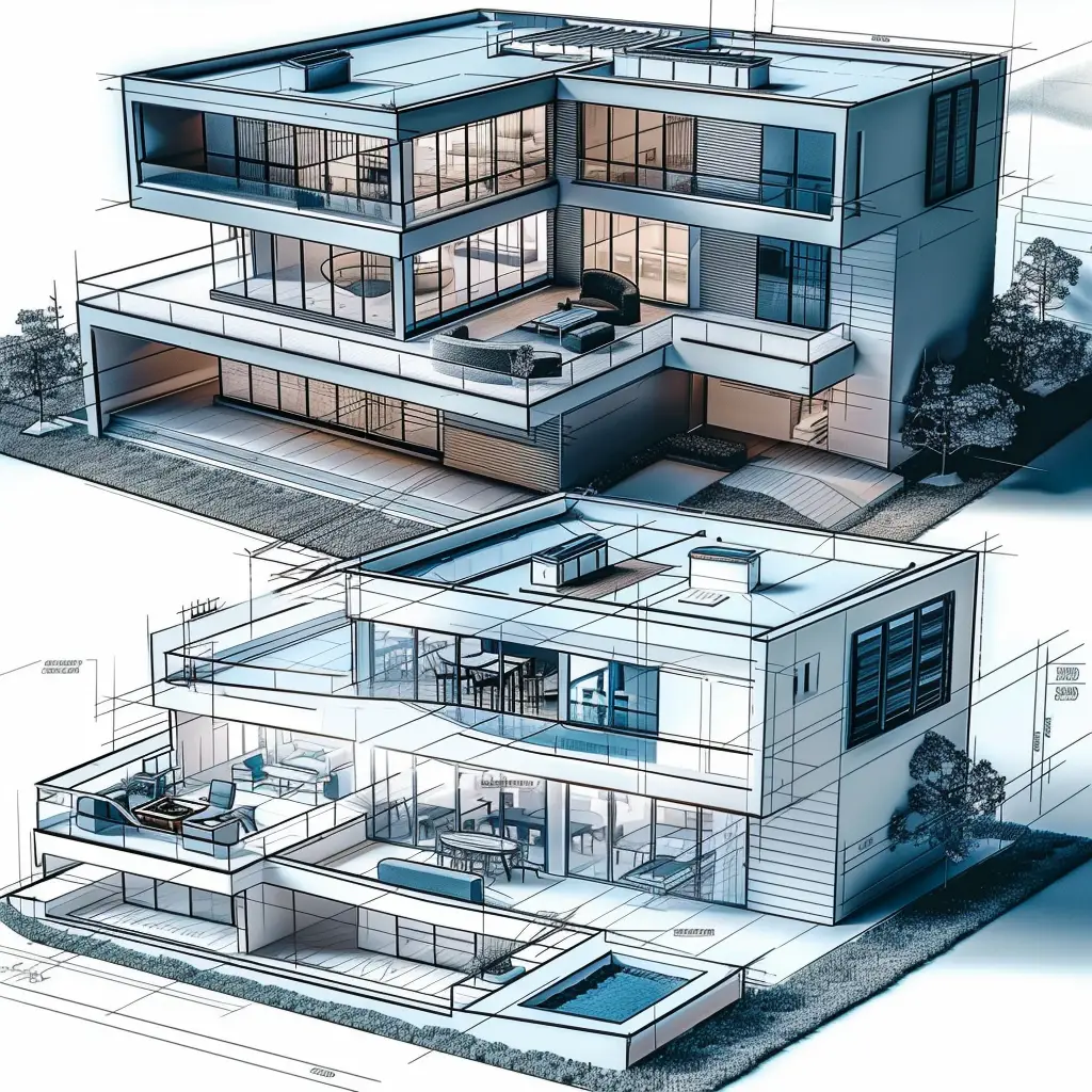Basic 3D model of a modern residential building
