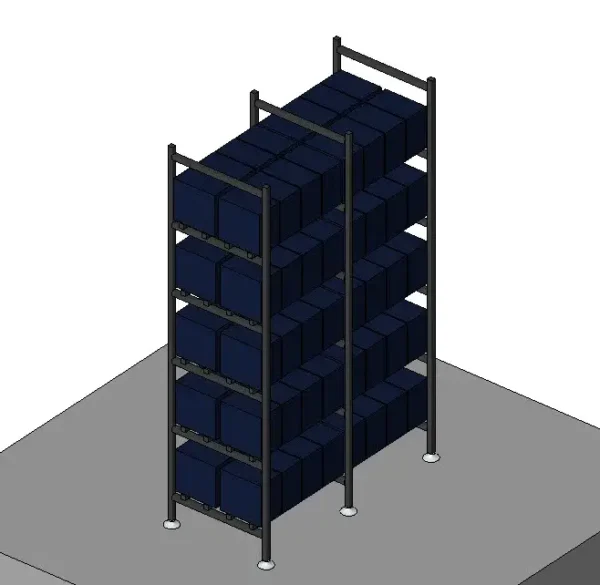 3D Model of the 5 Tier 2 Row Cladded Stand with 80 x 12FLB200P - FIAMM FLB RANGE OF VALVE REGULATED BATTERIES