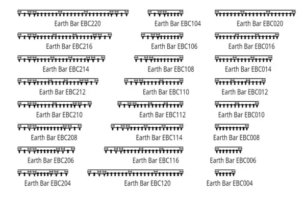 3D Parametric Model of the complete range of ETS standard switchroom earthbars with M10 x 35mm brass machine screws