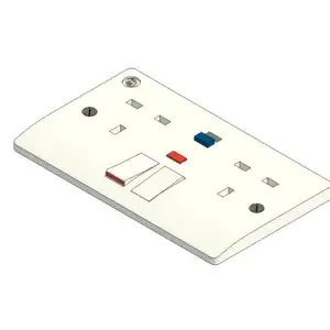 UK-standard two-gang 13Amp switched 30mA RCD socket outlet.