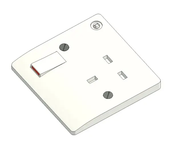 UK-standard one-gang 13Amp switched socket outlet.