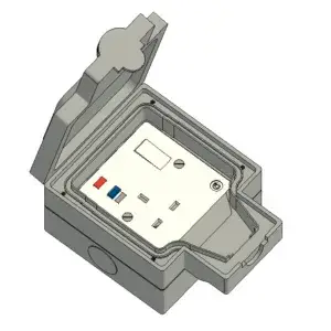 UK-standard 13Amp IP Rated one-gang 30mA RCD Protected socket outlet
