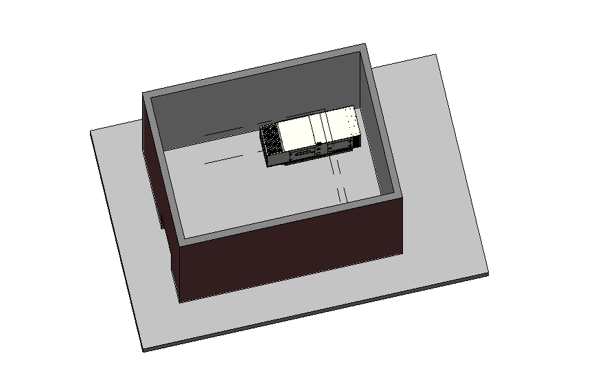 Revit 3D view of the generator placed inside a walled enclosure on a slab